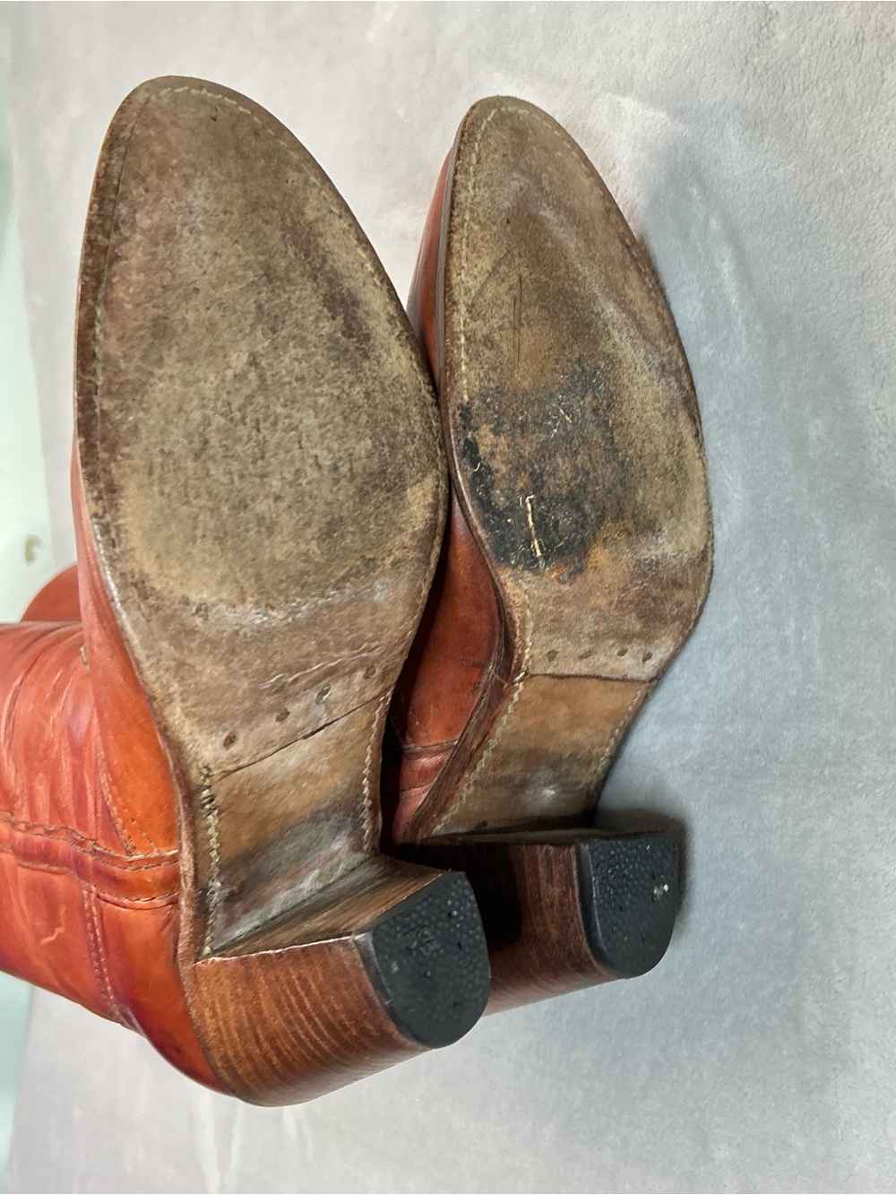 Frye 7110 Campus Boots Womens Size 7.5 Cognac Leather Stacked Heel Vintage - Picture 9 of 10